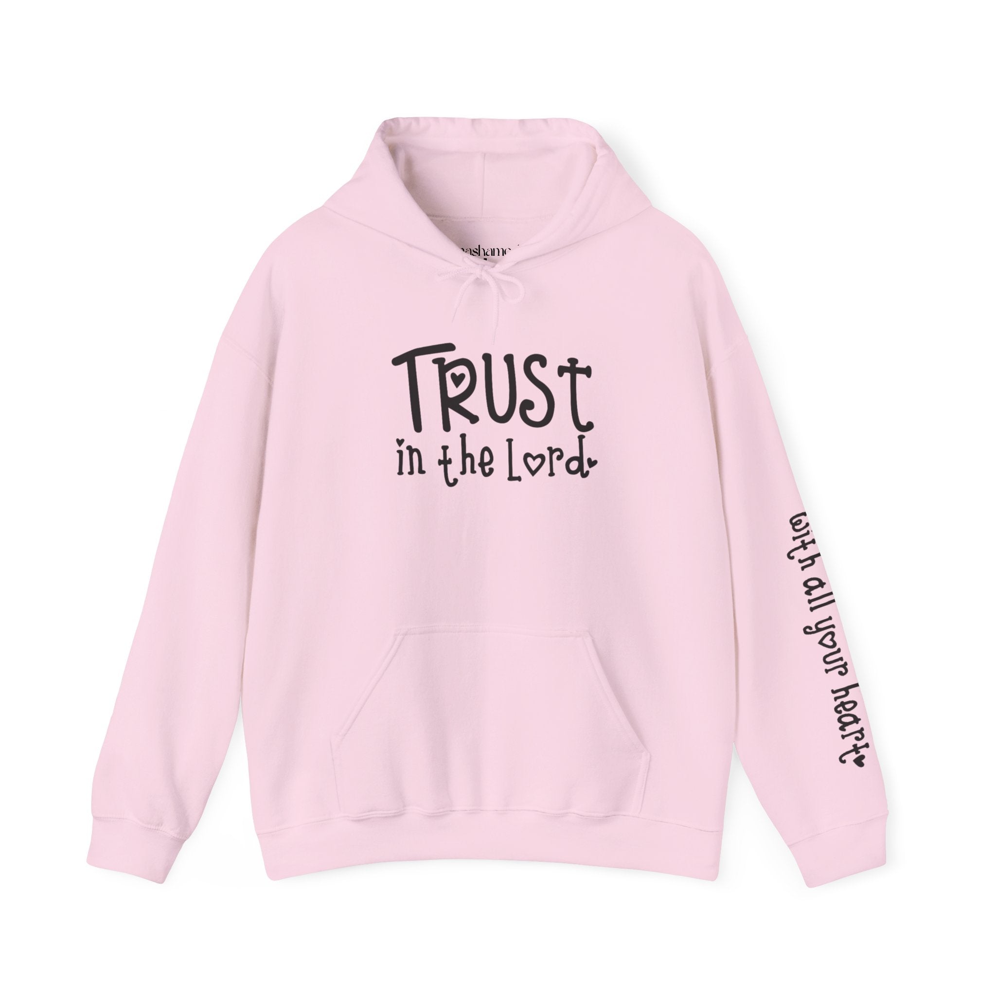Trust in the Lord Hoodie | Faith Christian Heart Sleeve Design