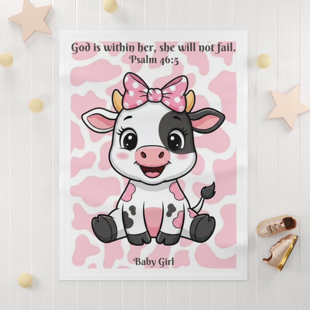 Girls Cow Baby Blanket with "Psalm 46:5" Scripture