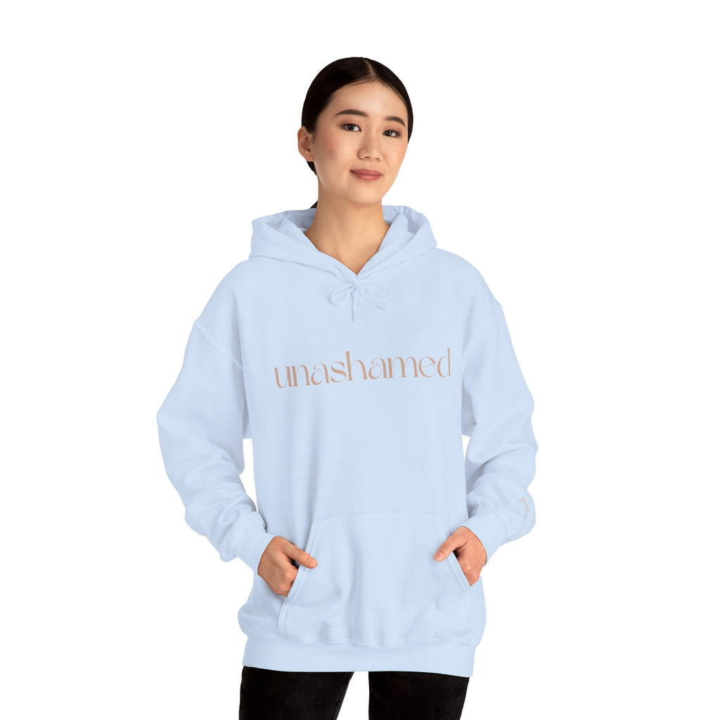 Men & Women Hoodies (Unisex) - I am UNASHAMED beige font