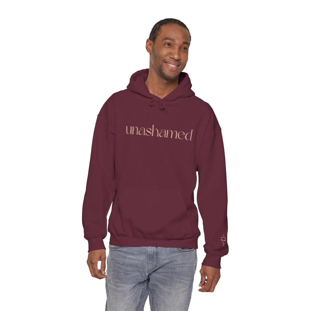 Men & Women Hoodies (Unisex) - I am UNASHAMED beige font