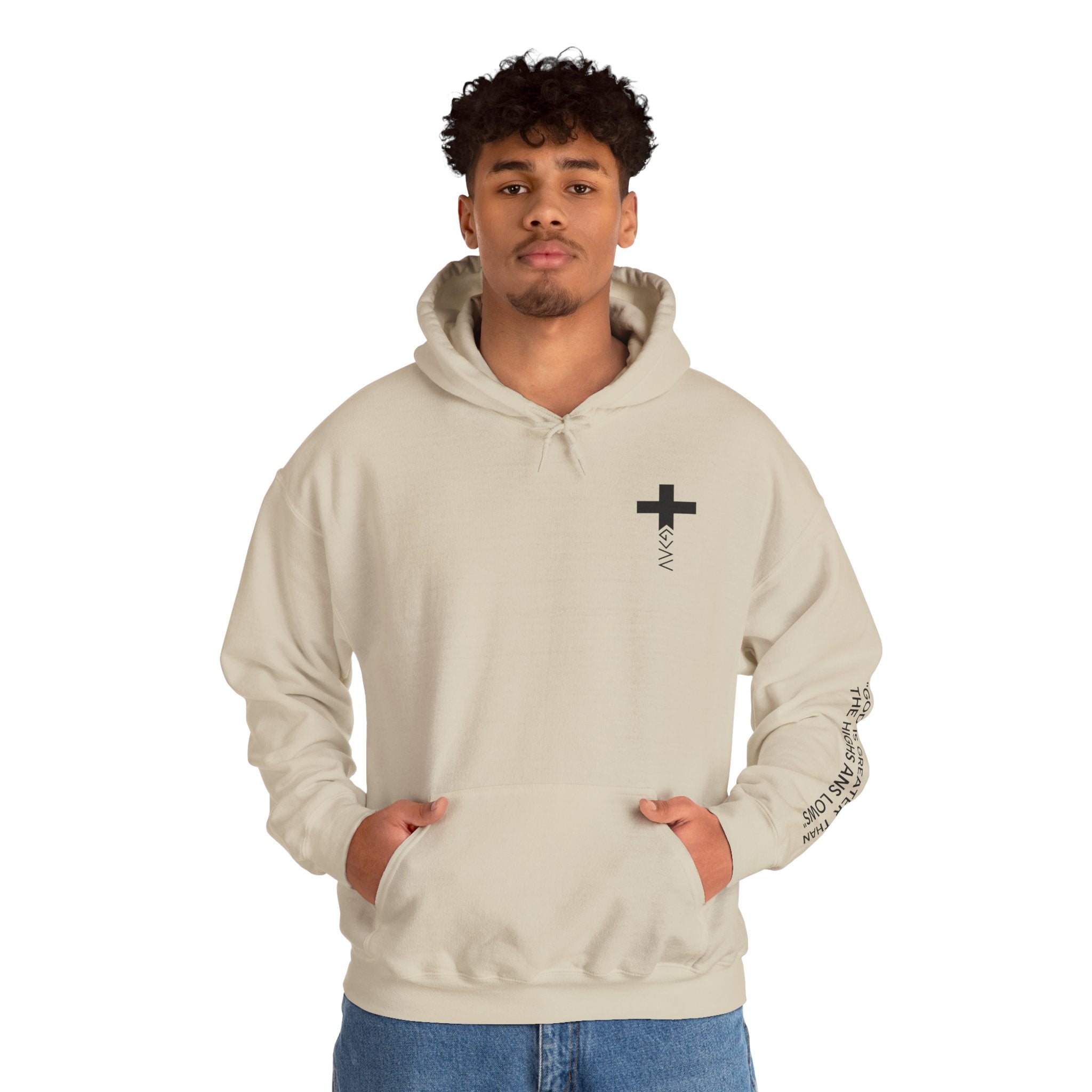 Men Hoodie - Romans 8:39 | GOD IS GREATER THAN MY HIGHS AND MY LOWS