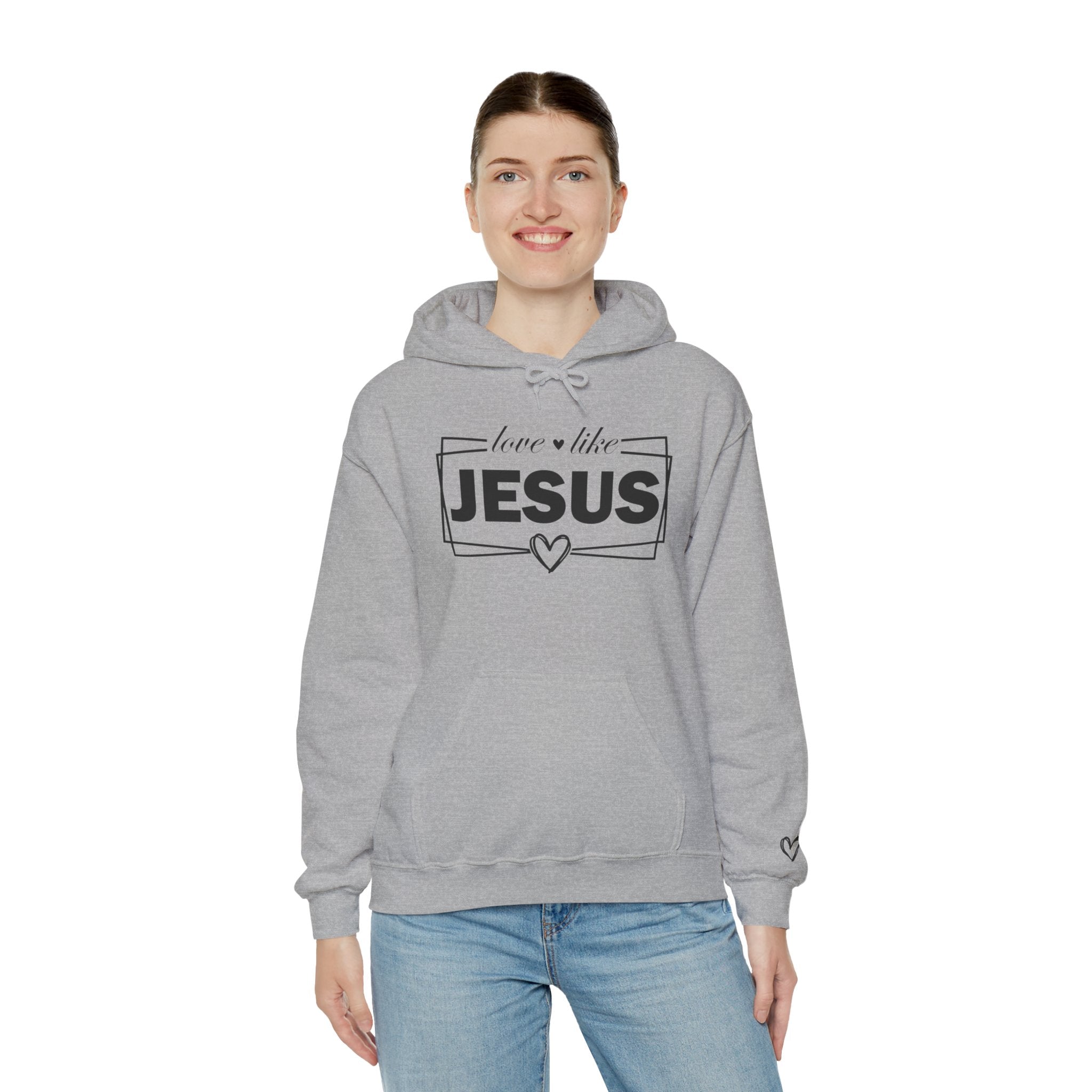 Love like Jesus Hoodie | Faith Christian Heart Sleeve Design