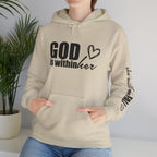 God is Within Her Hoodie | Faith Christian Heart Sleeve Design