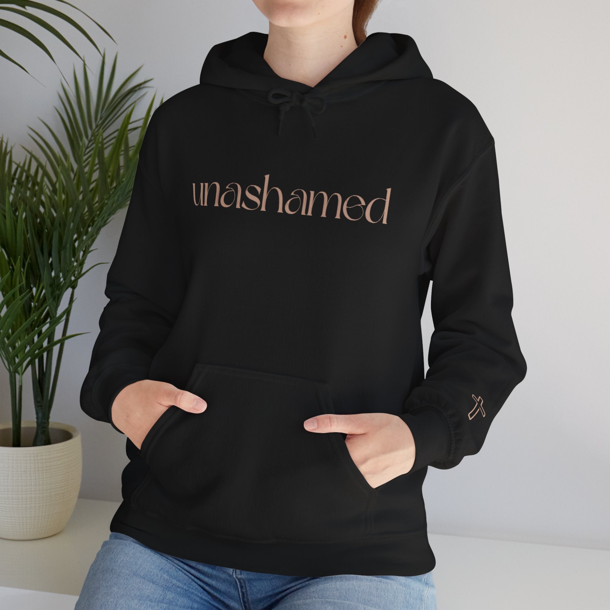 Men & Women Hoodies (Unisex) - I am UNASHAMED beige font