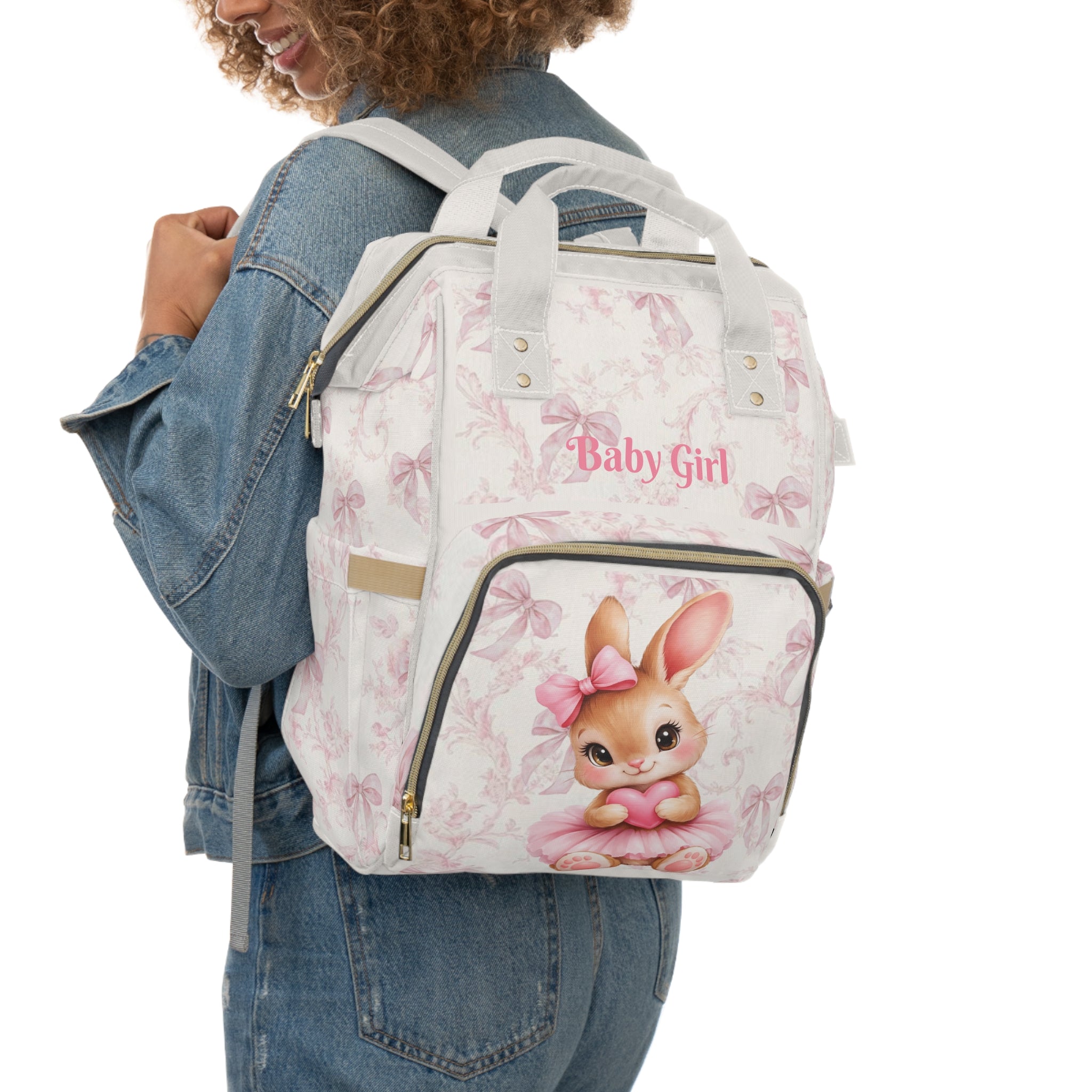Girls Bunny Baby Diaper Backpack with "Psalm 46:5" for Scripture