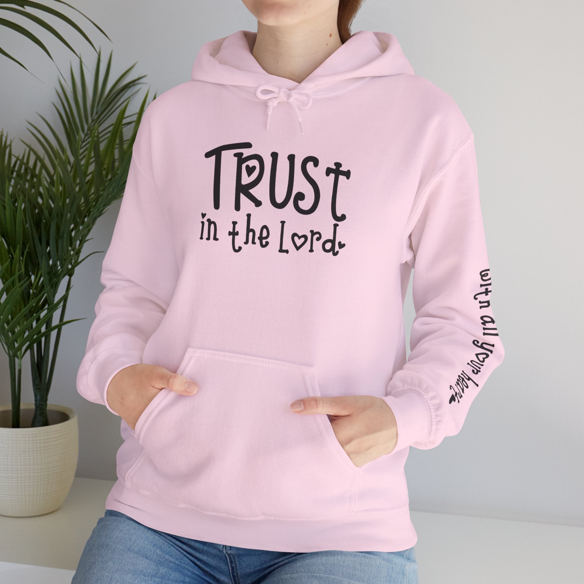 Trust in the Lord Hoodie | Faith Christian Heart Sleeve Design