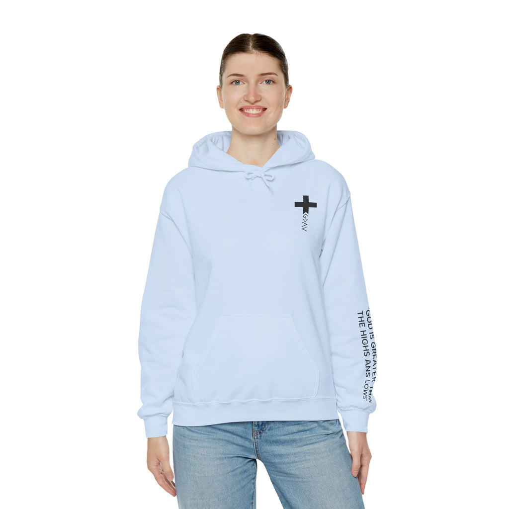Men Hoodie - Romans 8:39 | GOD IS GREATER THAN MY HIGHS AND MY LOWS