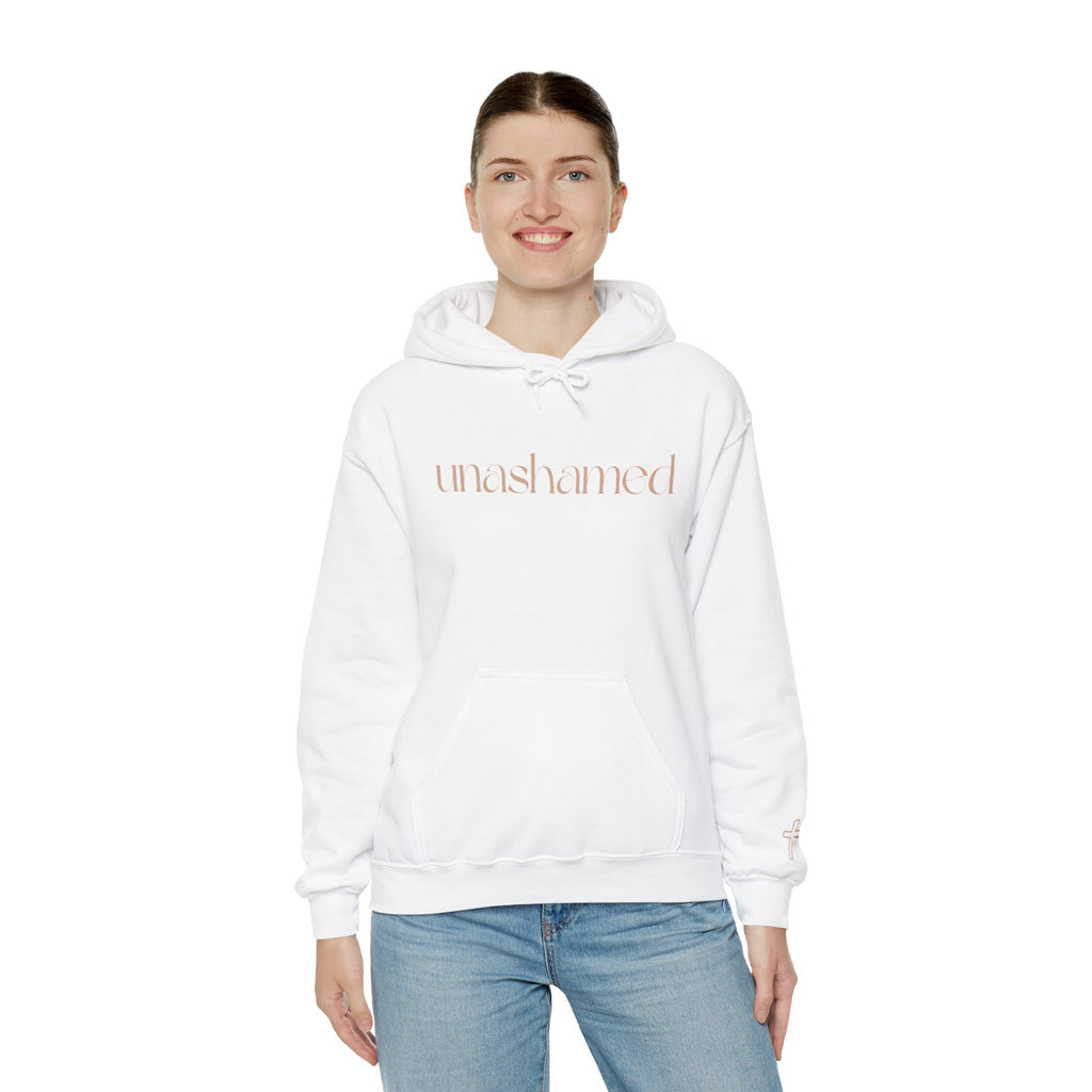 Men & Women Hoodies (Unisex) - I am UNASHAMED beige font