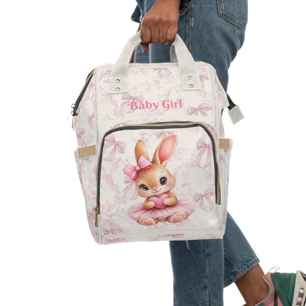 Girls Bunny Baby Diaper Backpack with "Psalm 46:5" for Scripture