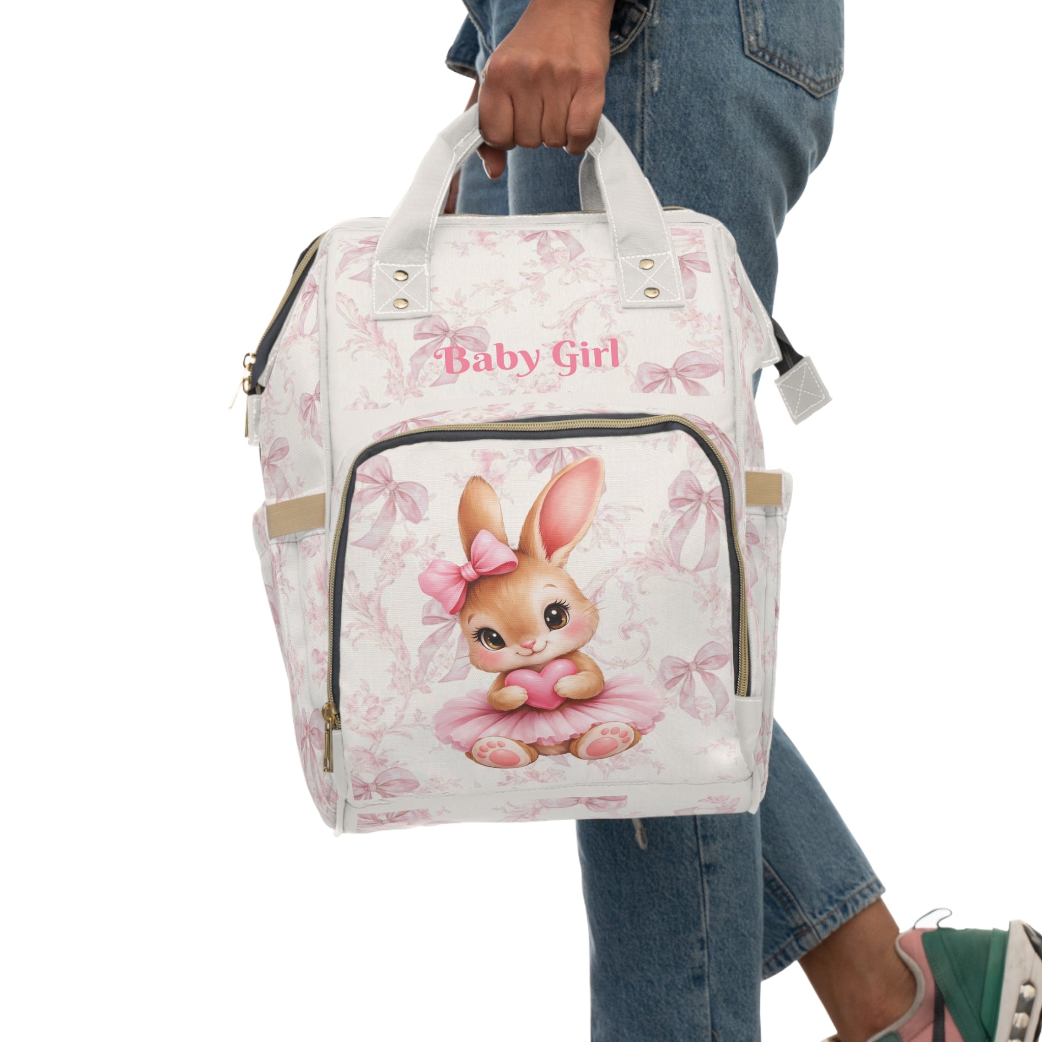 Girls Bunny Baby Diaper Backpack with "Psalm 46:5" for Scripture