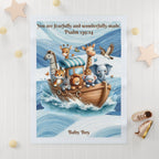 Boys Noah's Ark Baby Blanket with "Psalm 139:14" Scripture