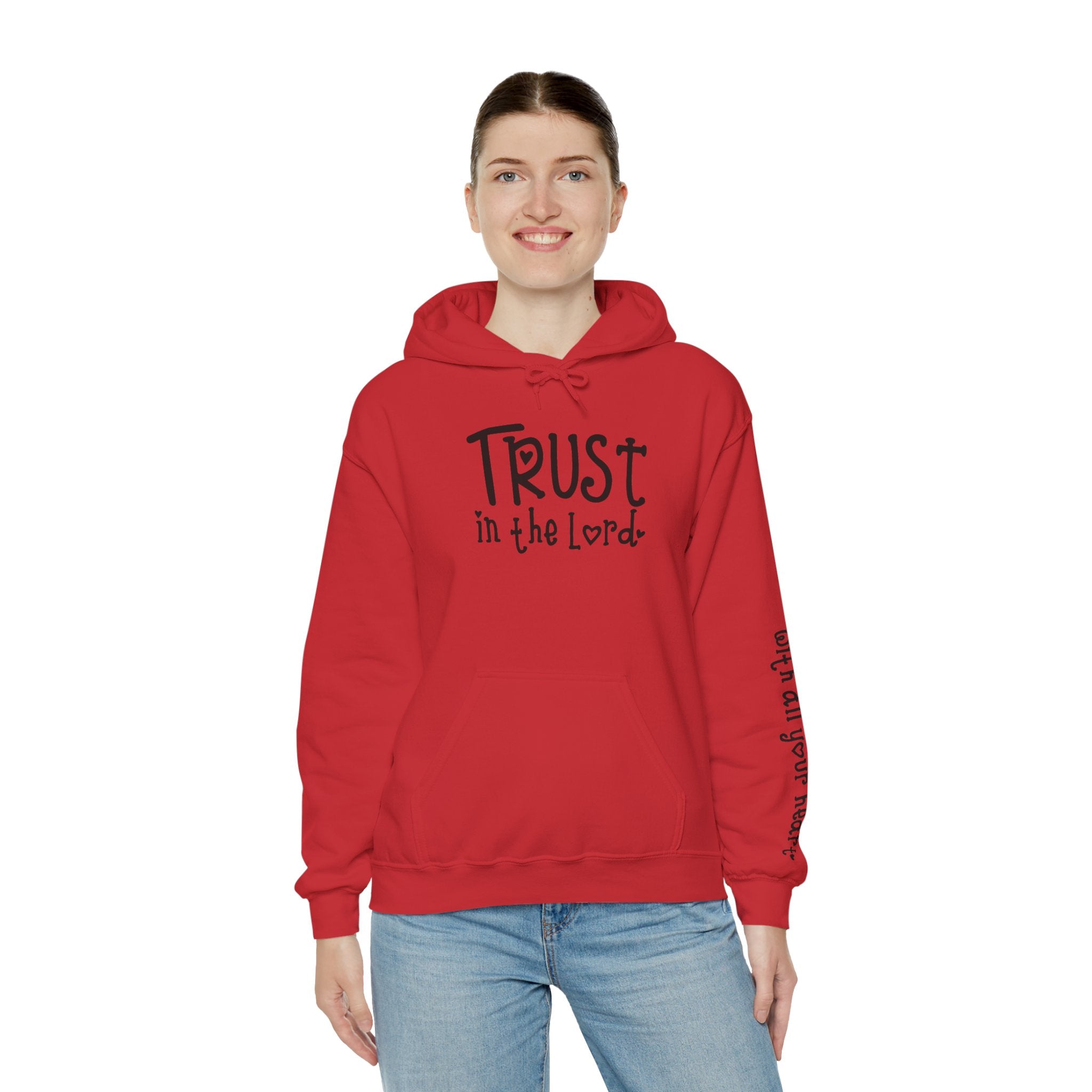 Trust in the Lord Hoodie | Faith Christian Heart Sleeve Design