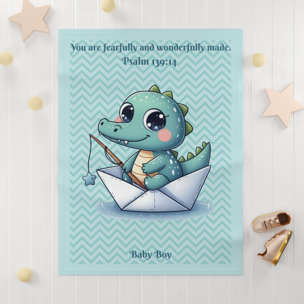 Boys Crocodile Baby Blanket with "Psalm 139:14" Scripture