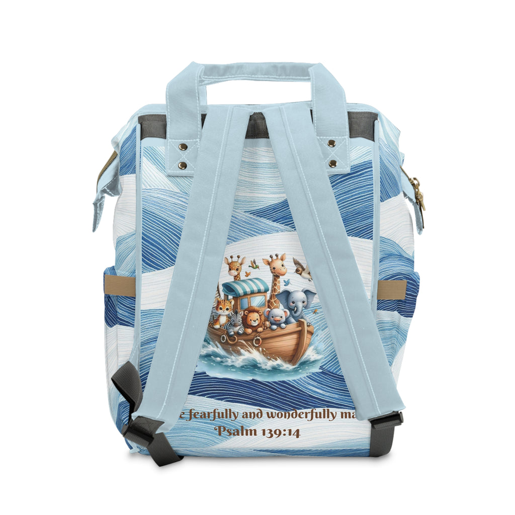Boys Noah's Ark Baby Diaper Backpack with "Psalm 139:14" Scripture