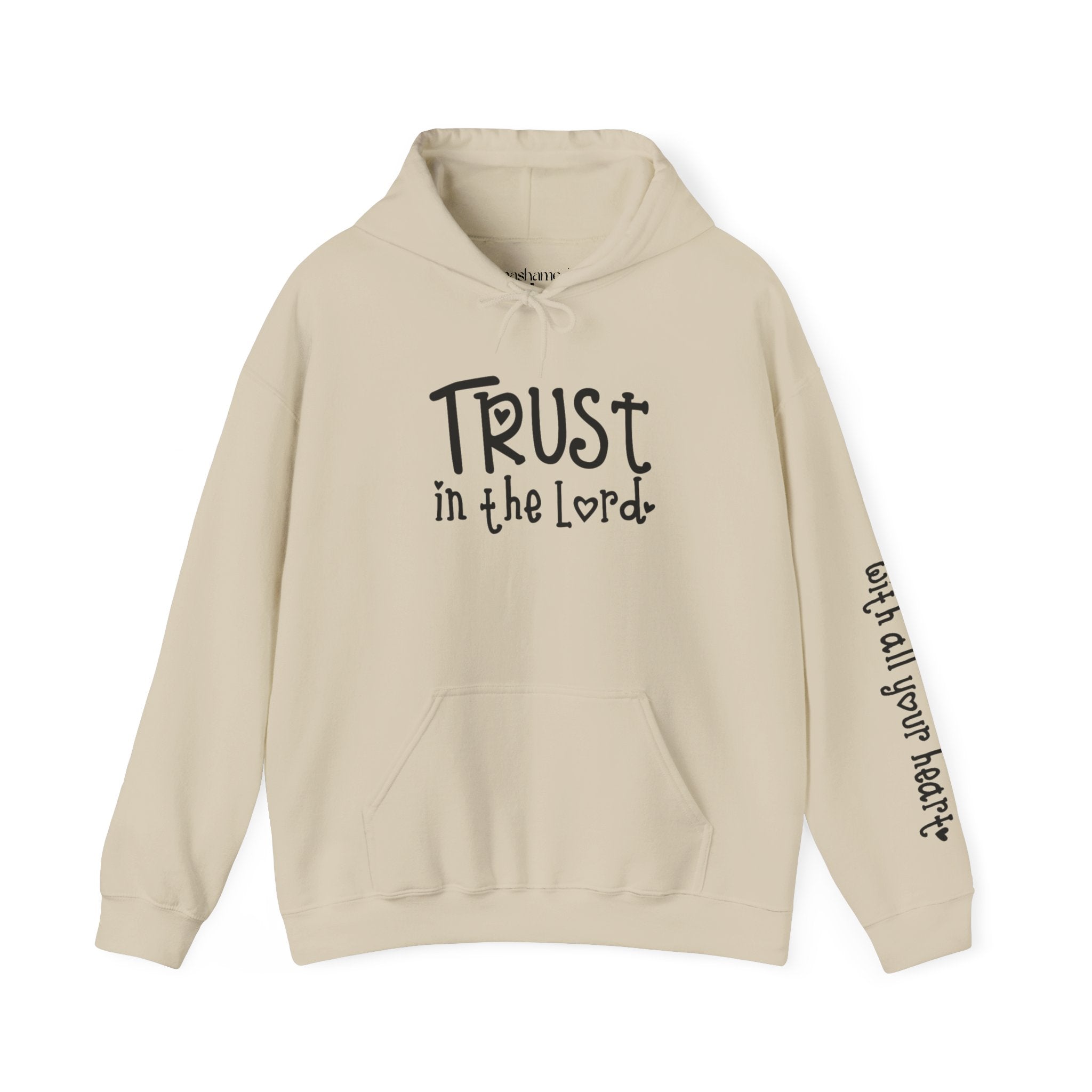 Trust in the Lord Hoodie | Faith Christian Heart Sleeve Design