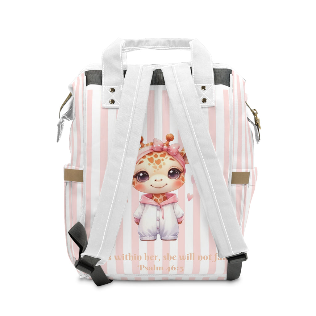 Girls Giraffe Baby  Diaper Backpack with "Psalm 46:5" Scripture