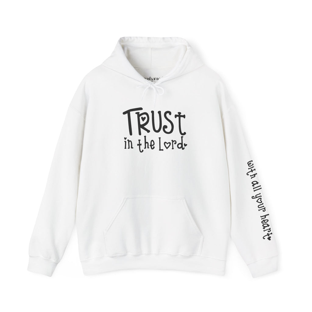 Trust in the Lord Hoodie | Faith Christian Heart Sleeve Design