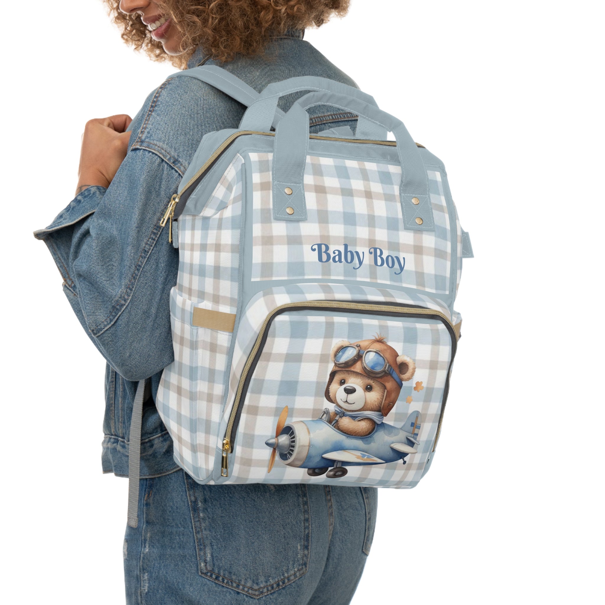 Boys Bear Baby Diaper Backpack with "Psalm 139:14" Scripture