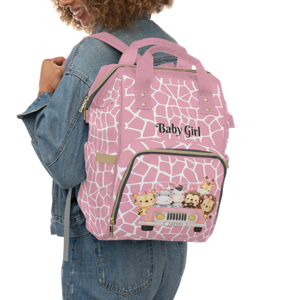 Girls Safari Baby Diaper Backpack with "Psalm 46:5" Scripture
