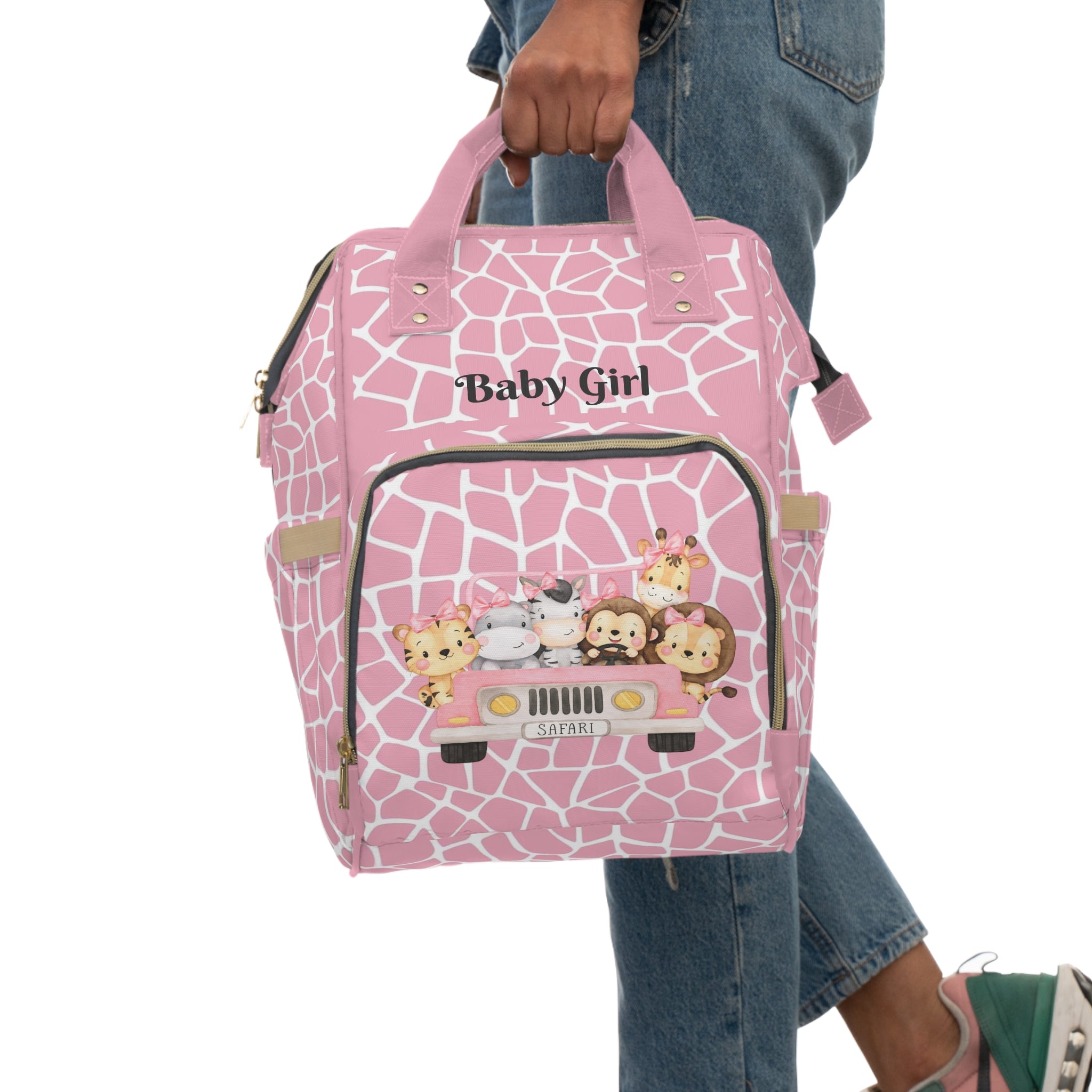 Girls Safari Baby Diaper Backpack with "Psalm 46:5" Scripture