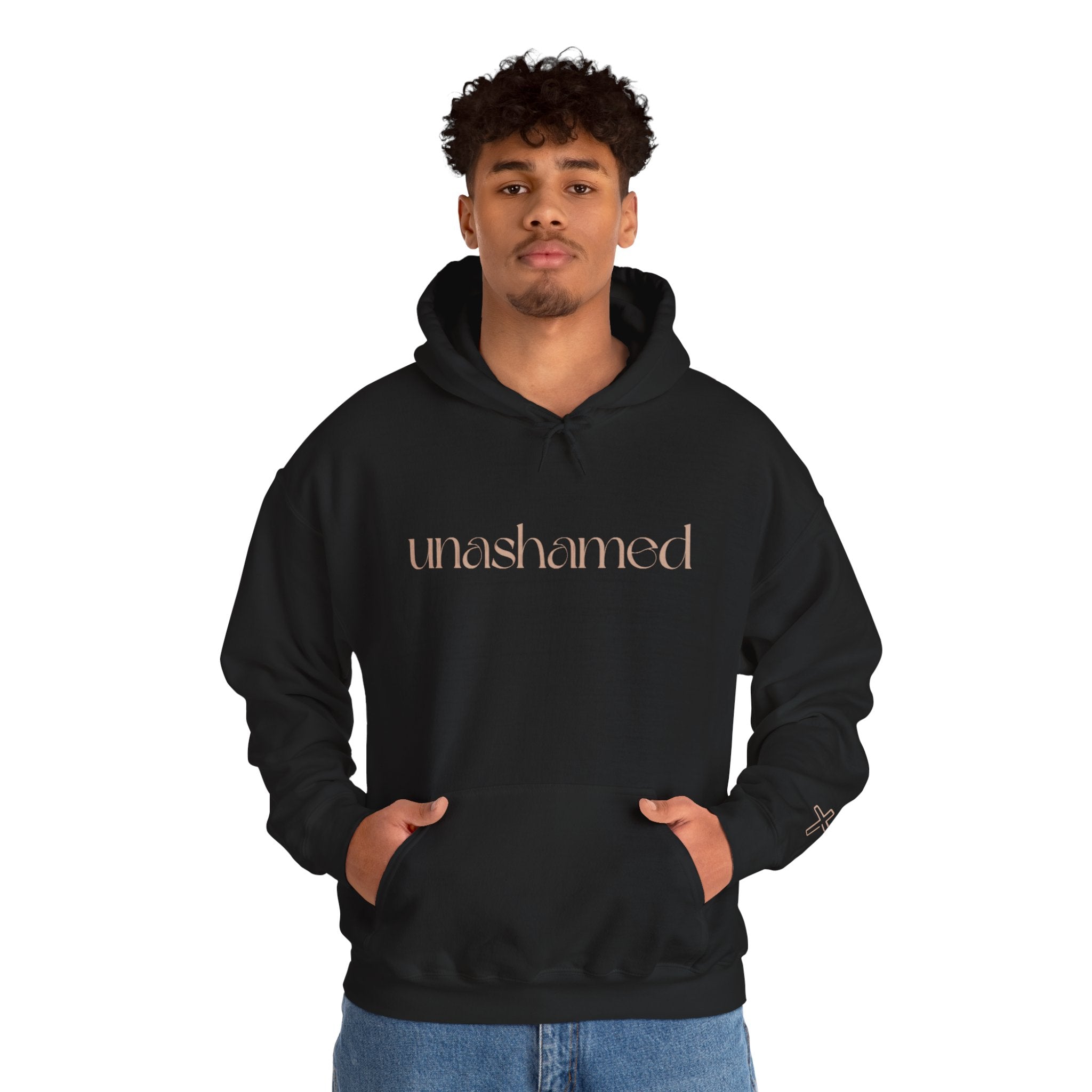 Men & Women Hoodies (Unisex) - I am UNASHAMED beige font