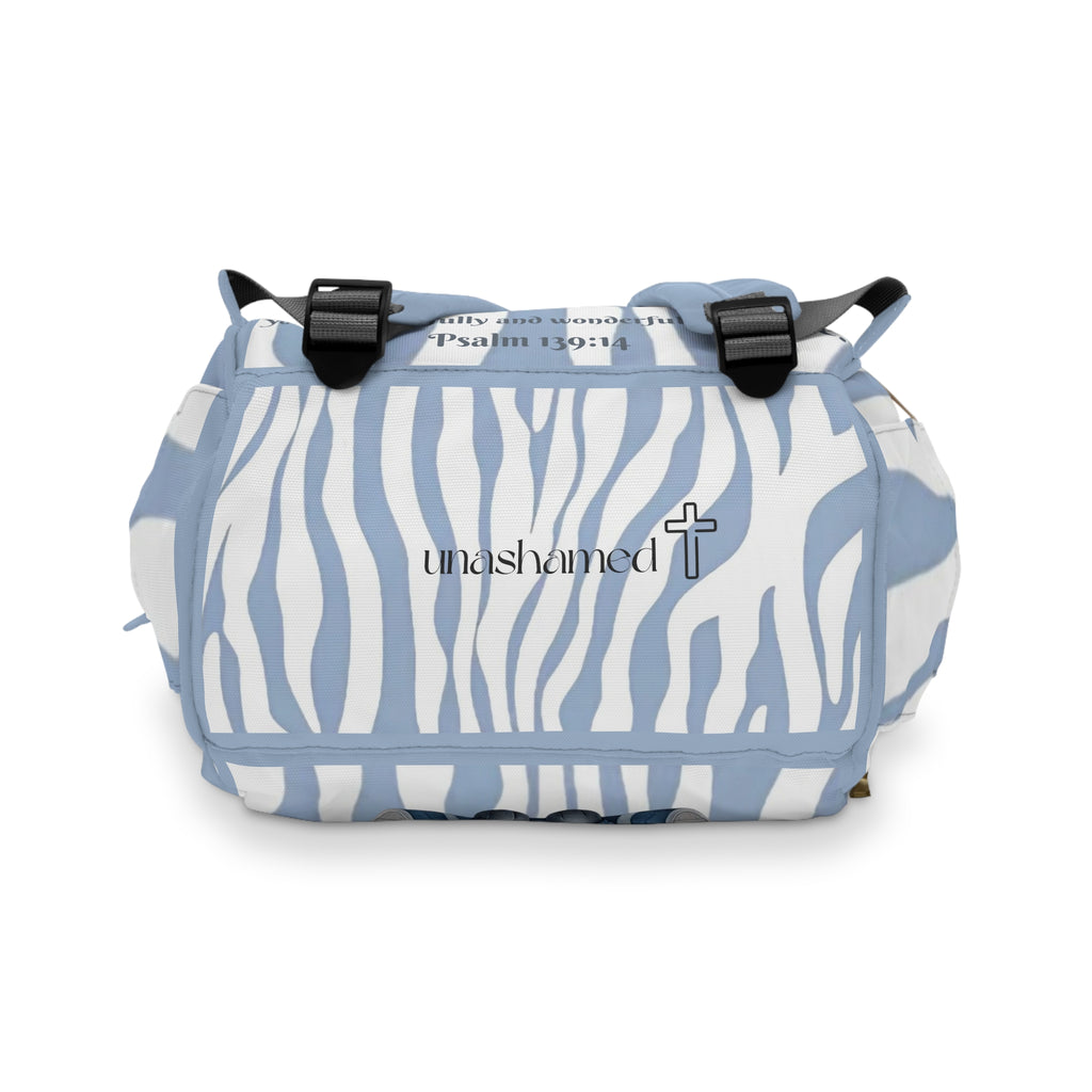 Boys Zebra Baby Diaper Backpack with "Psalm 139:14" Scripture