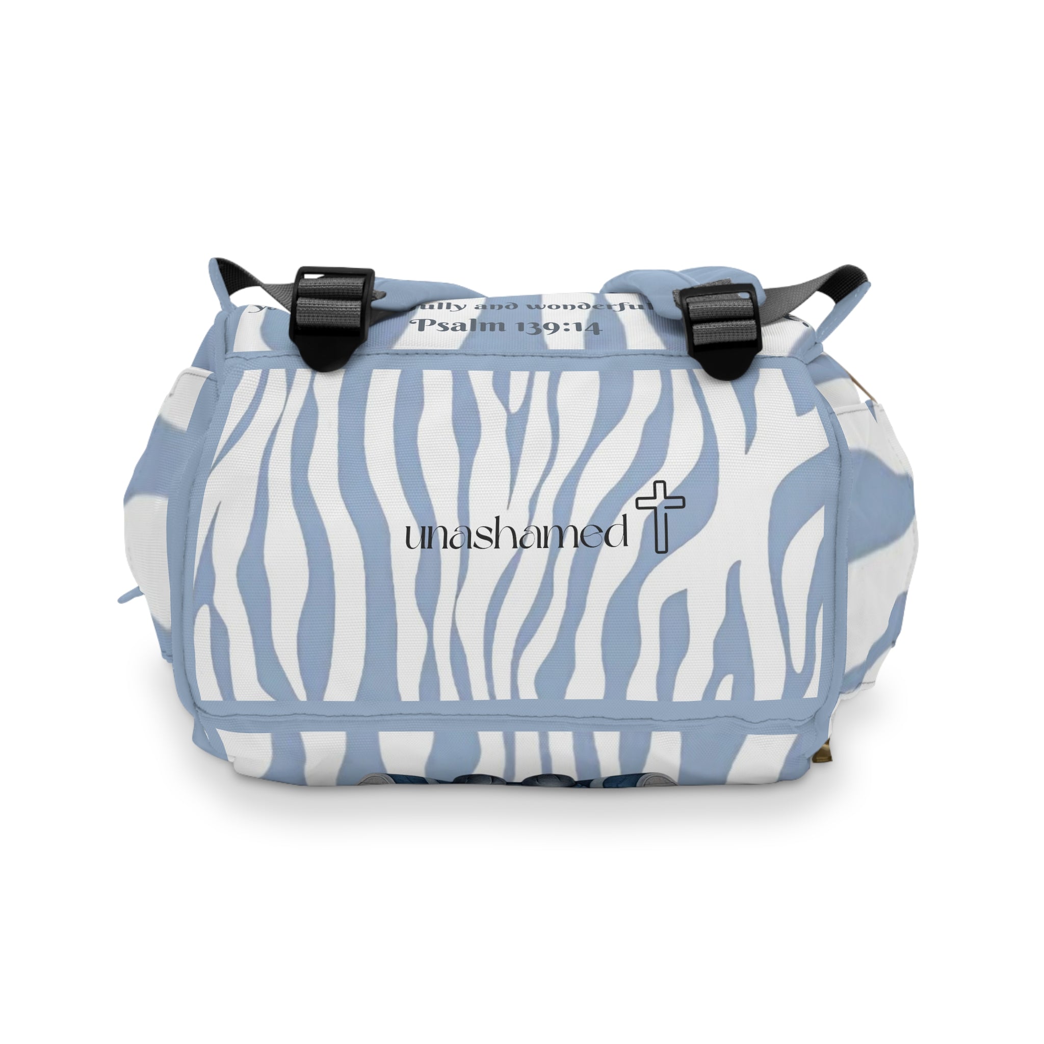 Boys Zebra Baby Diaper Backpack with "Psalm 139:14" Scripture