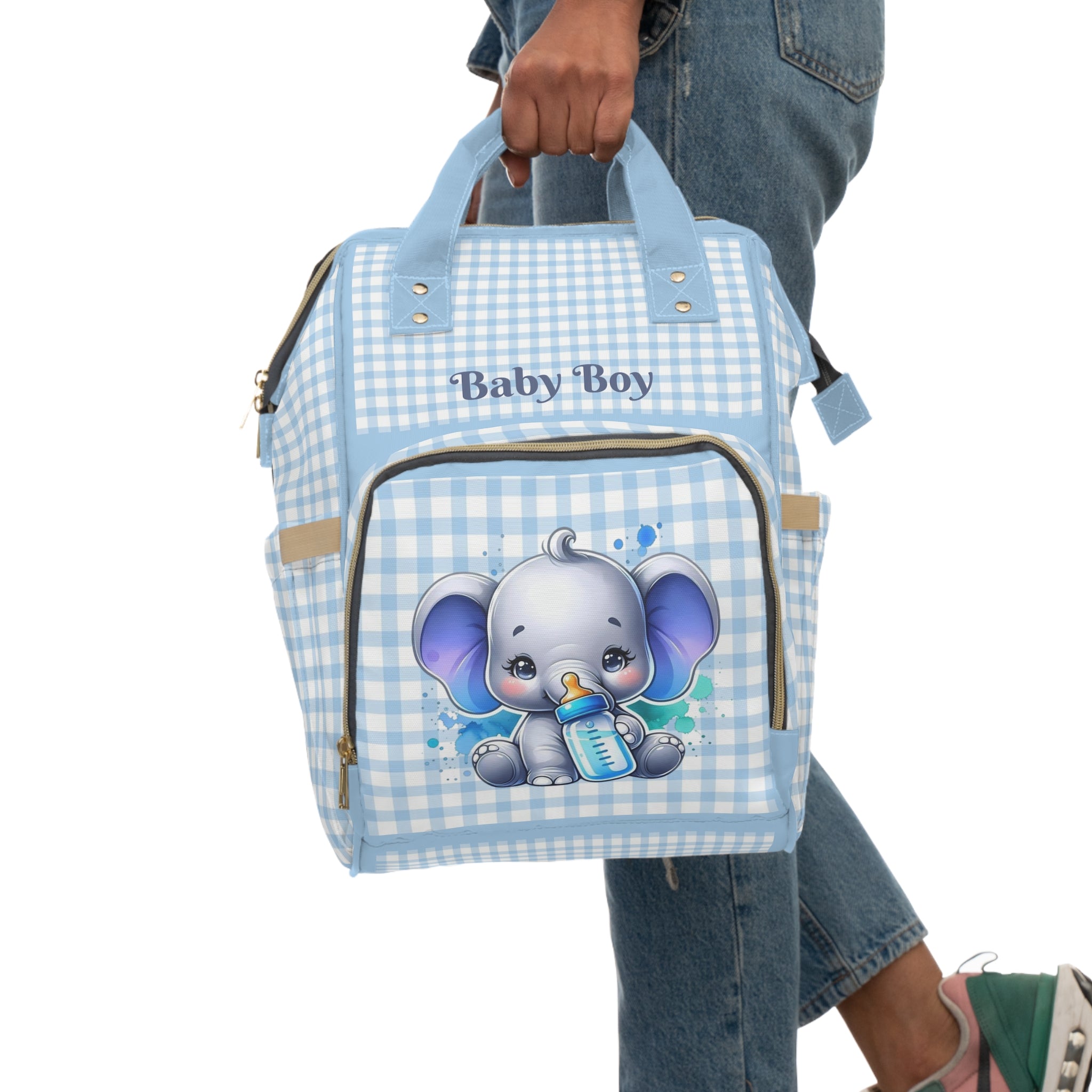 Boys Elephant Baby Diaper Backpack with "Psalm 139:14" Scripture