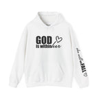 God is Within Her Hoodie | Faith Christian Heart Sleeve Design