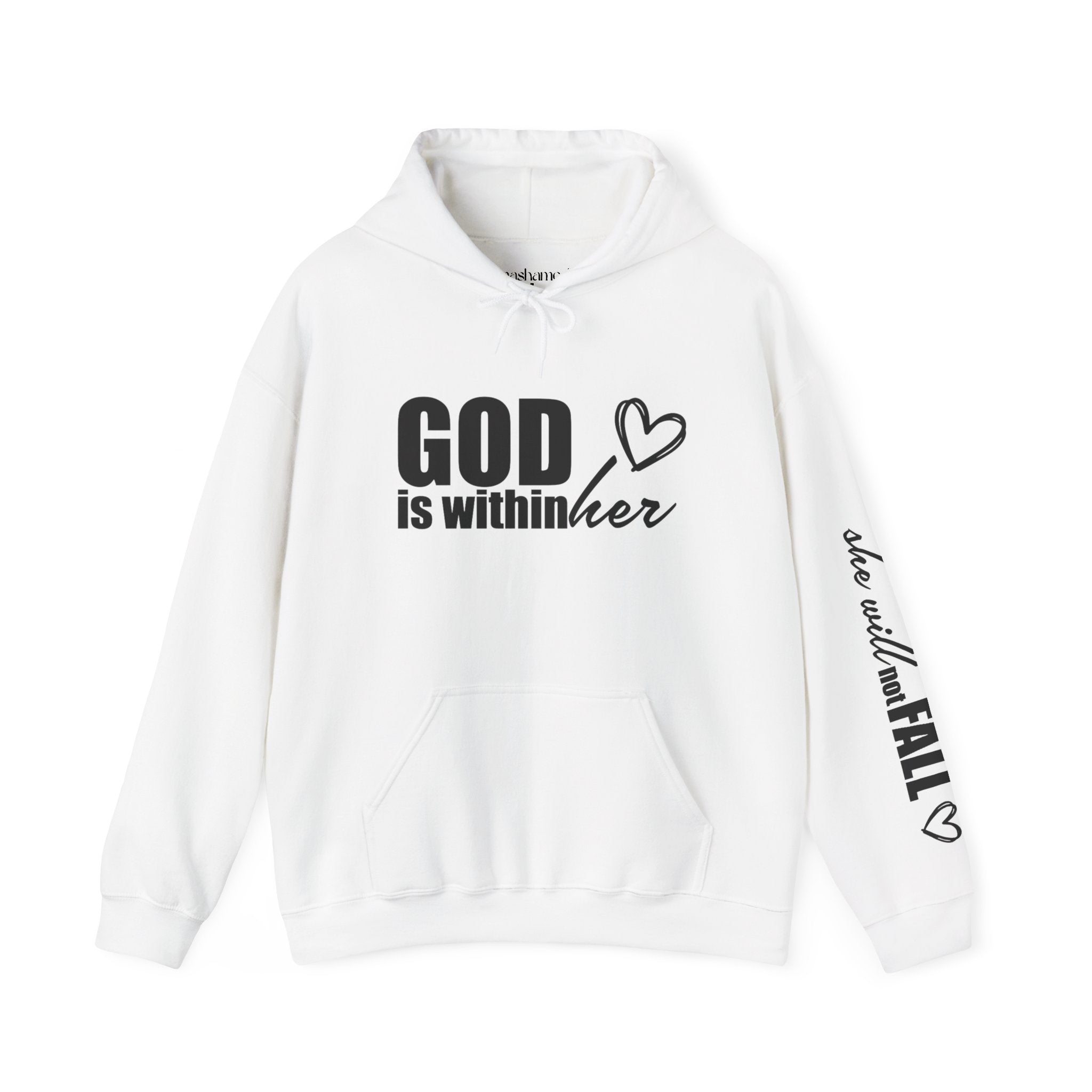 God is Within Her Hoodie | Faith Christian Heart Sleeve Design