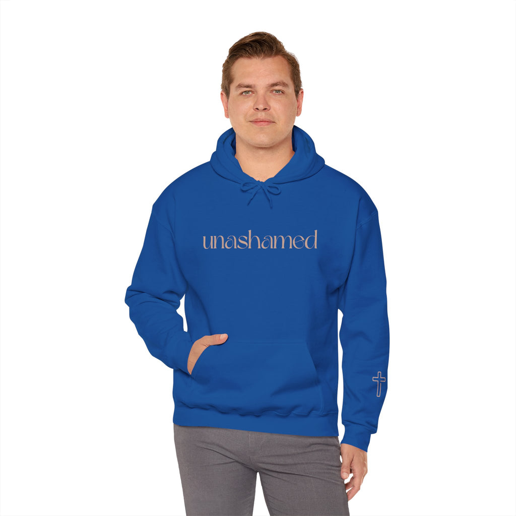 Men & Women Hoodies (Unisex) - I am UNASHAMED beige font