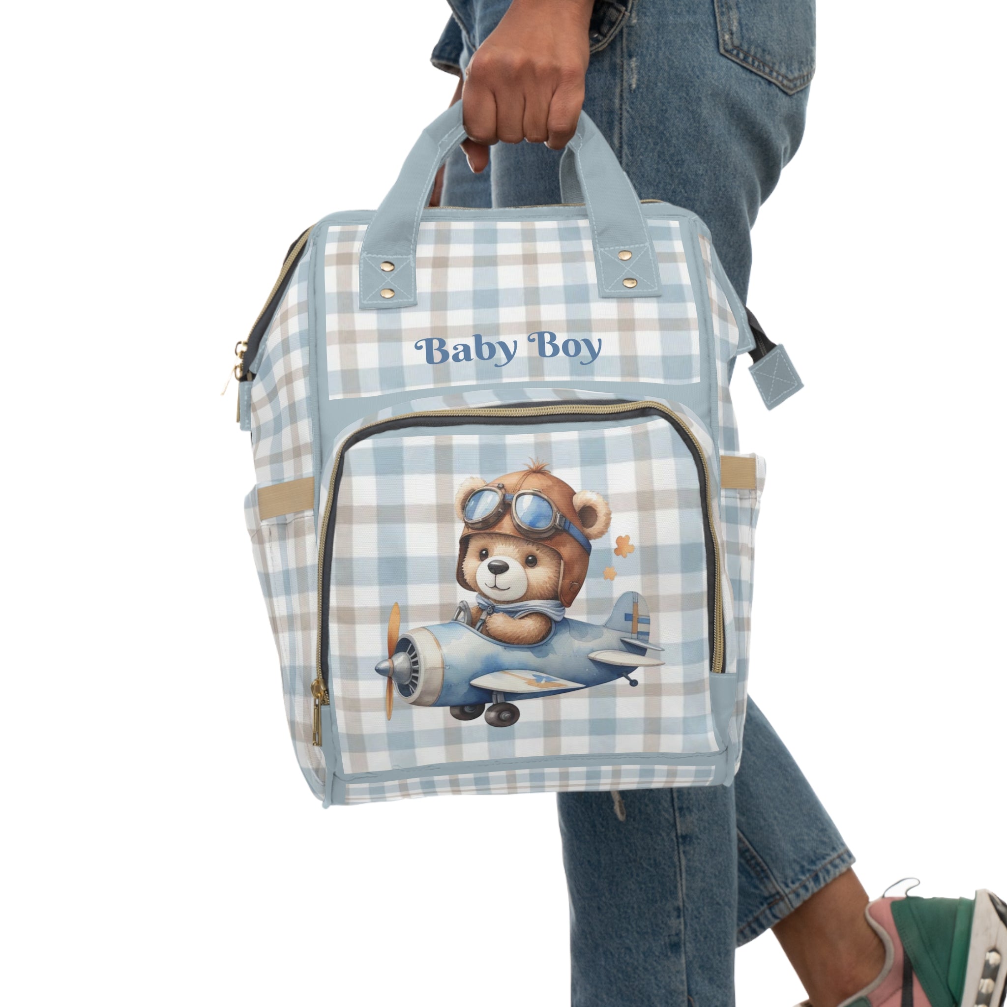 Boys Bear Baby Diaper Backpack with "Psalm 139:14" Scripture