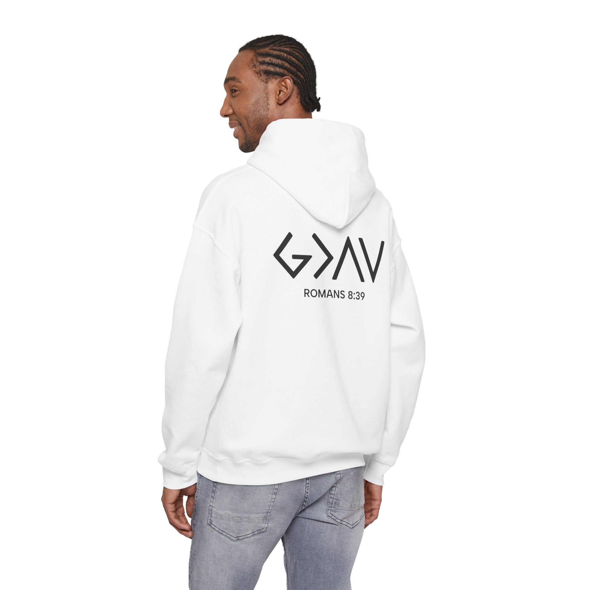 Men Hoodie - Romans 8:39 | GOD IS GREATER THAN MY HIGHS AND MY LOWS