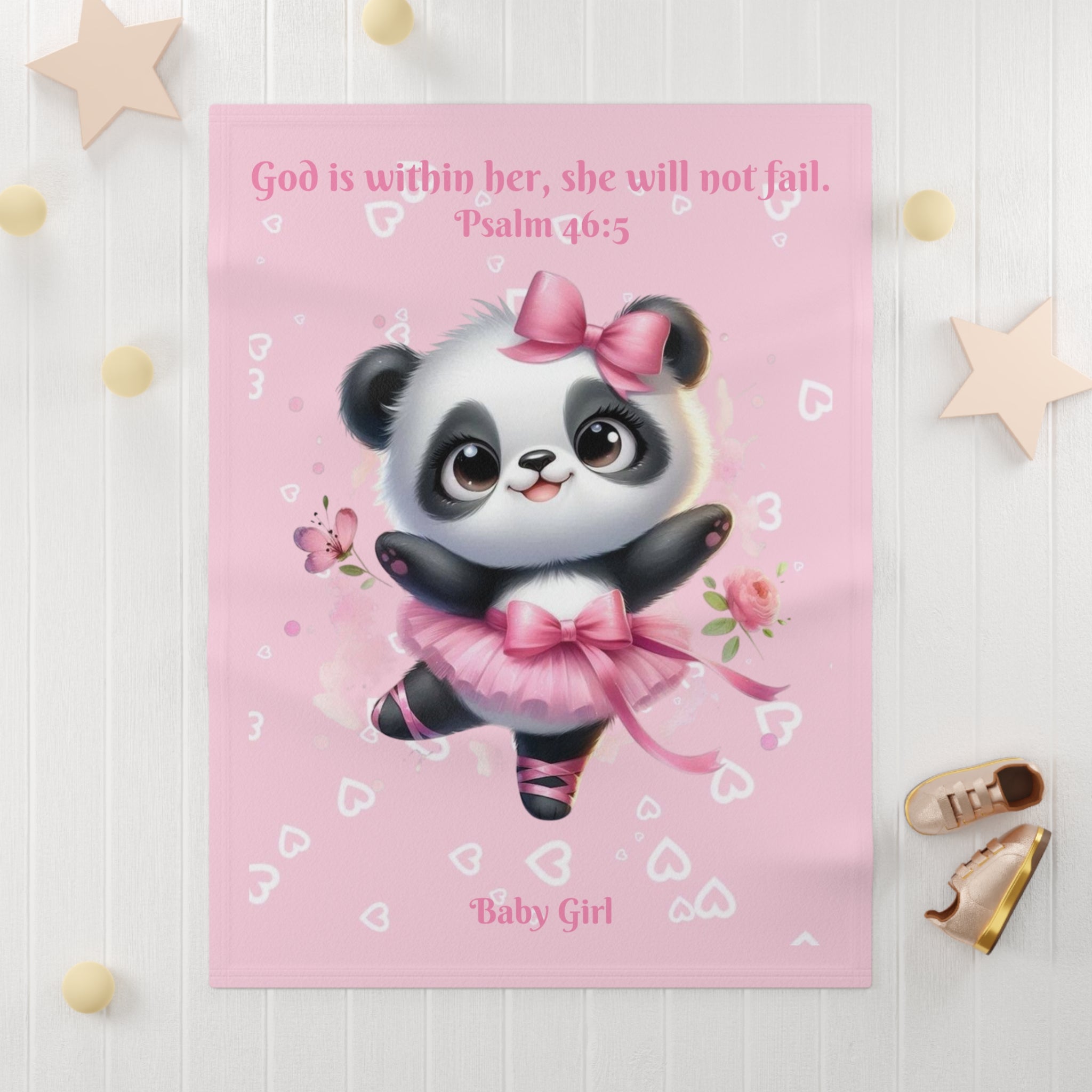 Girls Panda Baby Blanket with "Psalm 46:5" Scripture