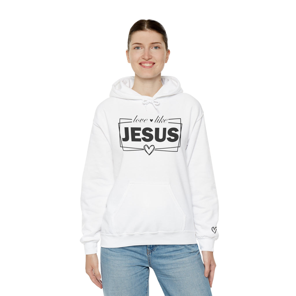 Love like Jesus Hoodie | Faith Christian Heart Sleeve Design