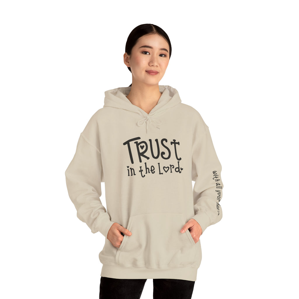 Trust in the Lord Hoodie | Faith Christian Heart Sleeve Design