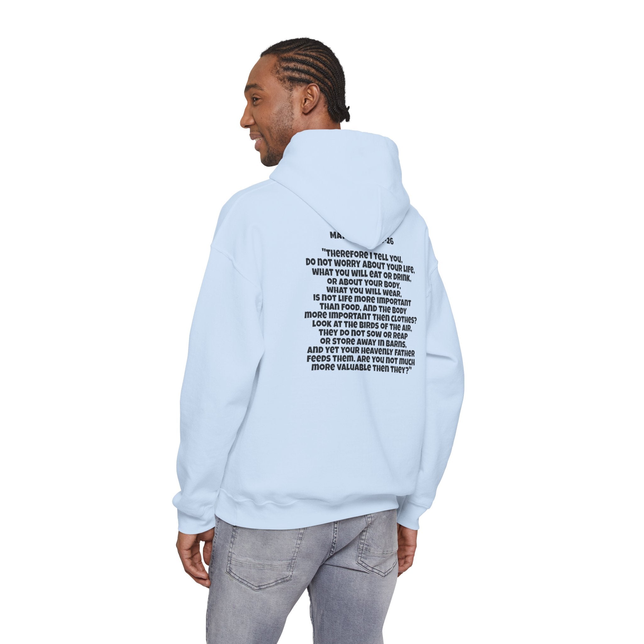 Men & Women Hoodie (Unisex) - Matthew 6: 25-26 Cross Hoodie | Bible Verse Scripture