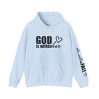 God is Within Her Hoodie | Faith Christian Heart Sleeve Design