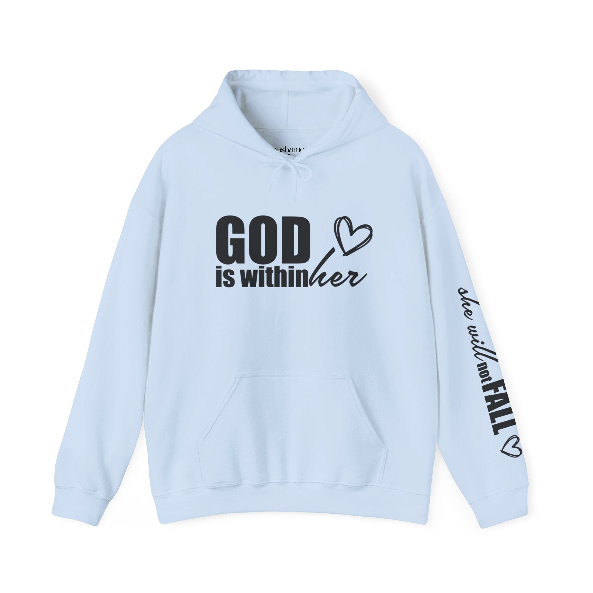 God is Within Her Hoodie | Faith Christian Heart Sleeve Design