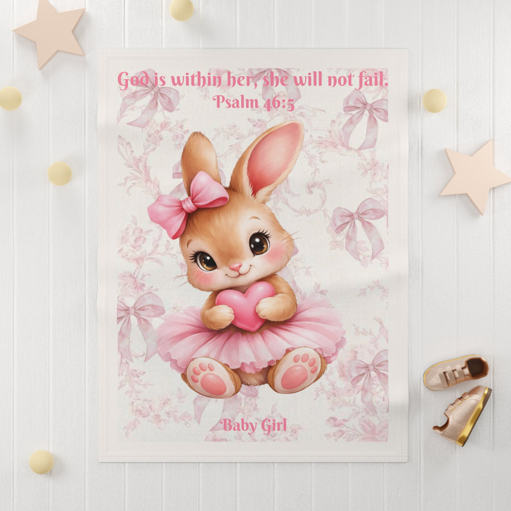 Girls Bunny Baby Blanket with "Psalm 46:5" Scripture