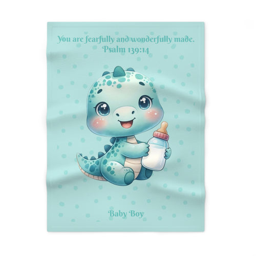 Boys Dinosaur Baby Blanket with "Psalm 139:14" Scripture