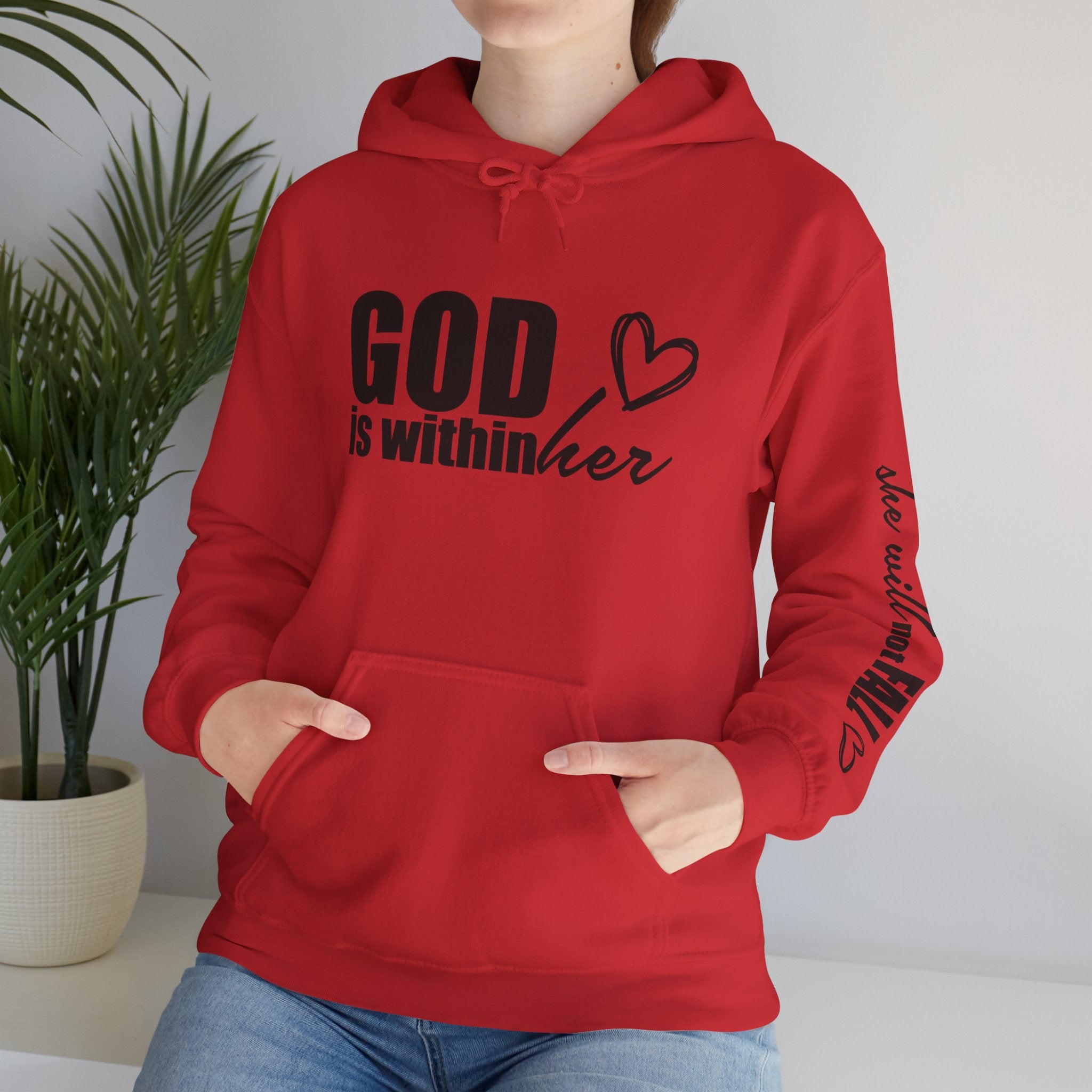 God is Within Her Hoodie | Faith Christian Heart Sleeve Design