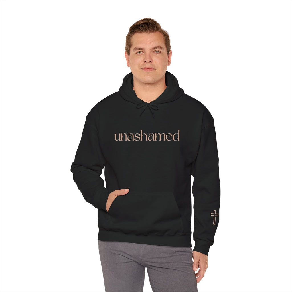 Men & Women Hoodies (Unisex) - I am UNASHAMED beige font