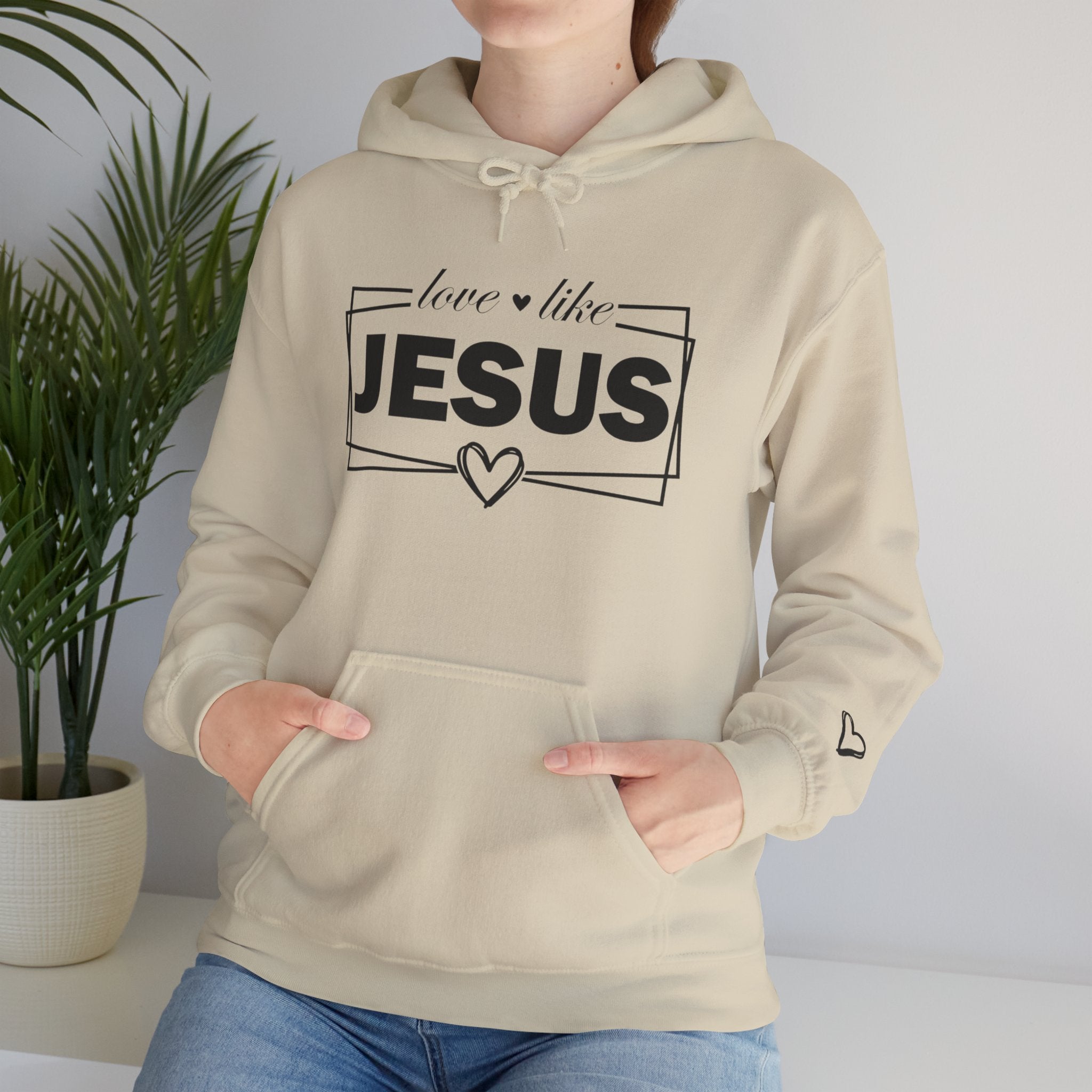 Love like Jesus Hoodie | Faith Christian Heart Sleeve Design