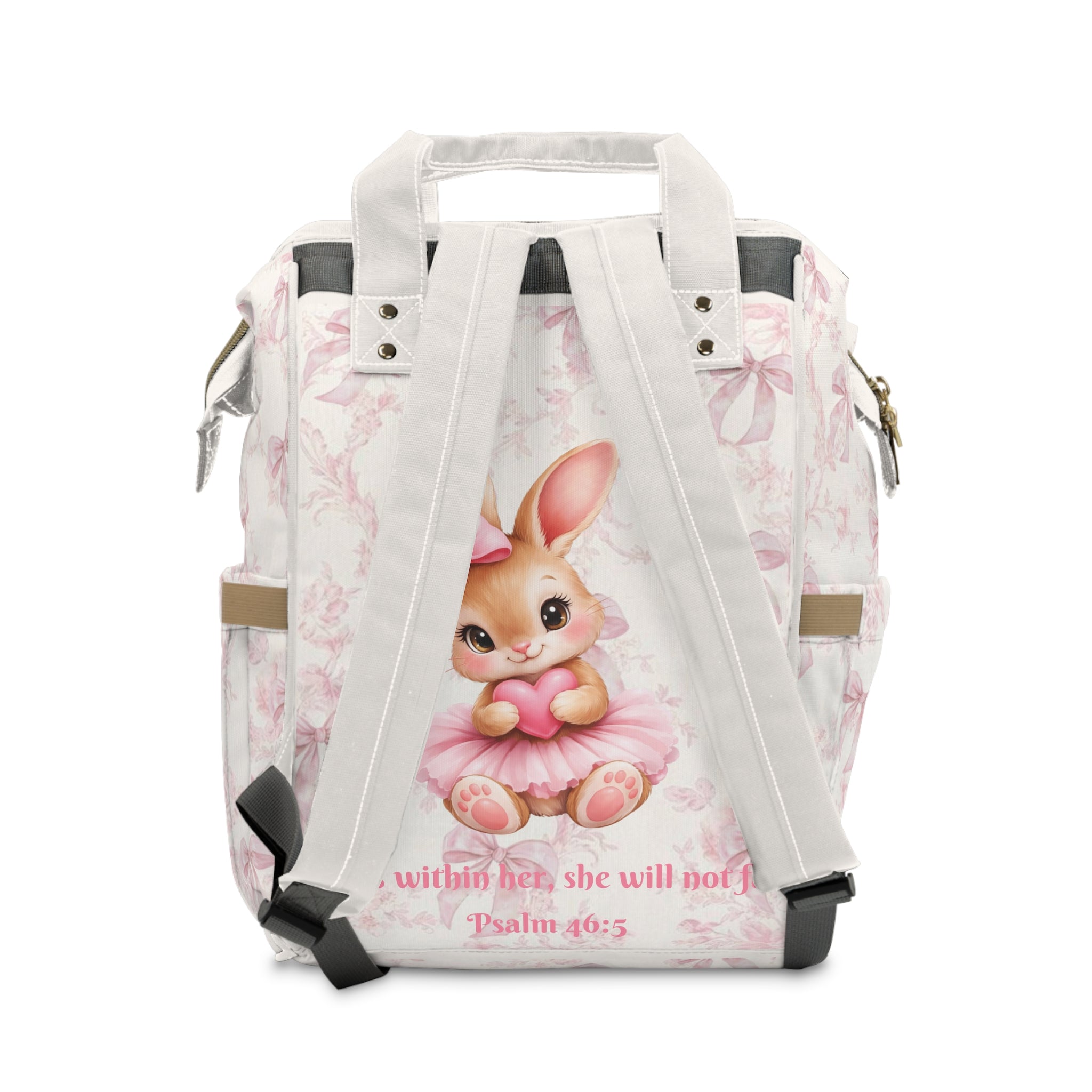 Girls Bunny Baby Diaper Backpack with "Psalm 46:5" for Scripture